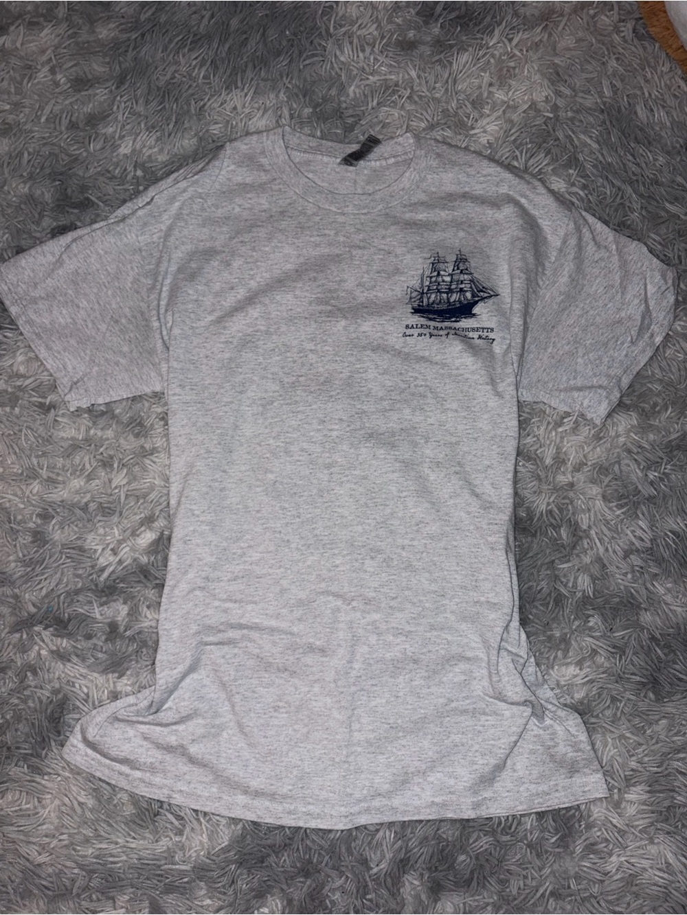 Classic Grey Crewneck T-Shirt with Nautical Ship Graphic